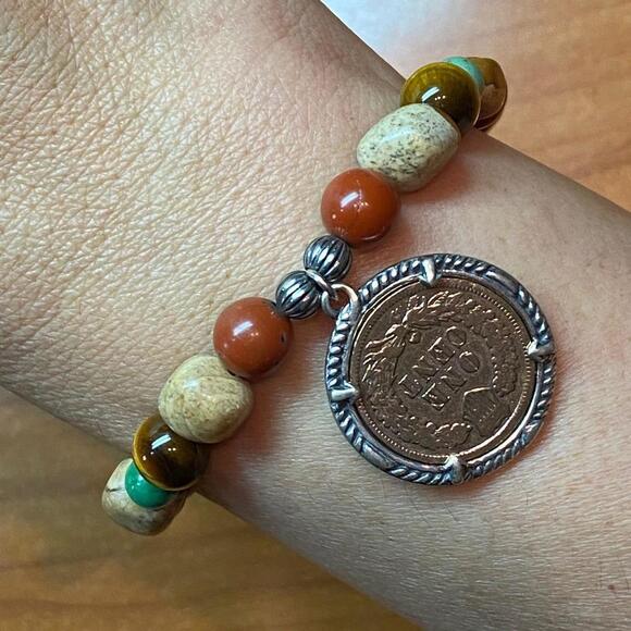 Carolyn Pollack Sterling Multi Gemstone Earth Tones Stretch Bracelet For Women - Picture 7 of 10